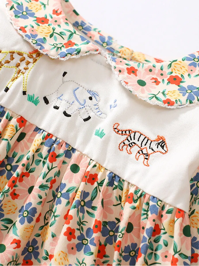 Sleeve Allover Flower Print Children Dress